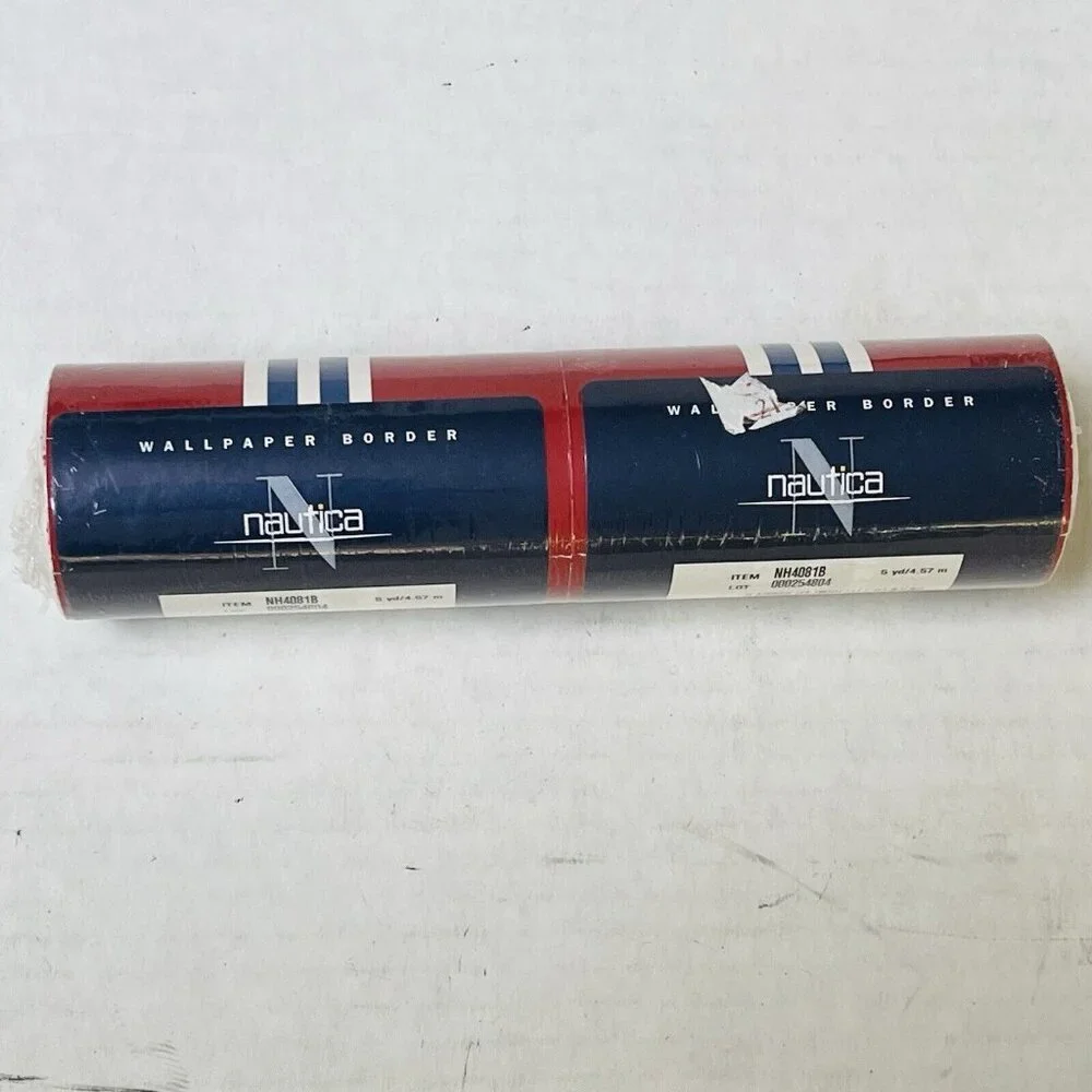 Vintage Nautica Wallpaper Border White Blue Patriotic Beach 5 yards